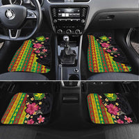 Hawaiian Independence Day Car Mats Kanaka Maoli Symbols With Tapa Motifs and Tropical Plants LT03 Set 4pcs Black - Polynesian Pride