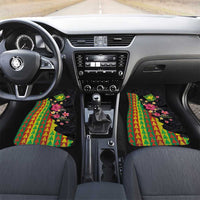 Hawaiian Independence Day Car Mats Kanaka Maoli Symbols With Tapa Motifs and Tropical Plants LT03 Set 2pcs - Front Black - Polynesian Pride