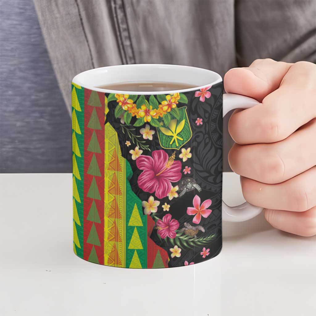Hawaiian Independence Day Ceramic Mug Kanaka Maoli Symbols With Tapa Motifs and Tropical Plants LT03 - Polynesian Pride