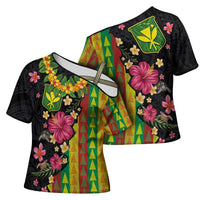 Hawaiian Independence Day Cross Shoulder Shirt Kanaka Maoli Symbols With Tapa Motifs and Tropical Plants LT03 - Polynesian Pride