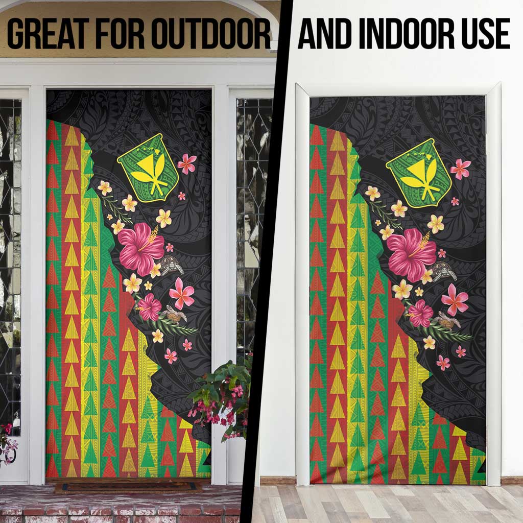 Hawaiian Independence Day Door Cover Kanaka Maoli Symbols With Tapa Motifs and Tropical Plants LT03 - Polynesian Pride