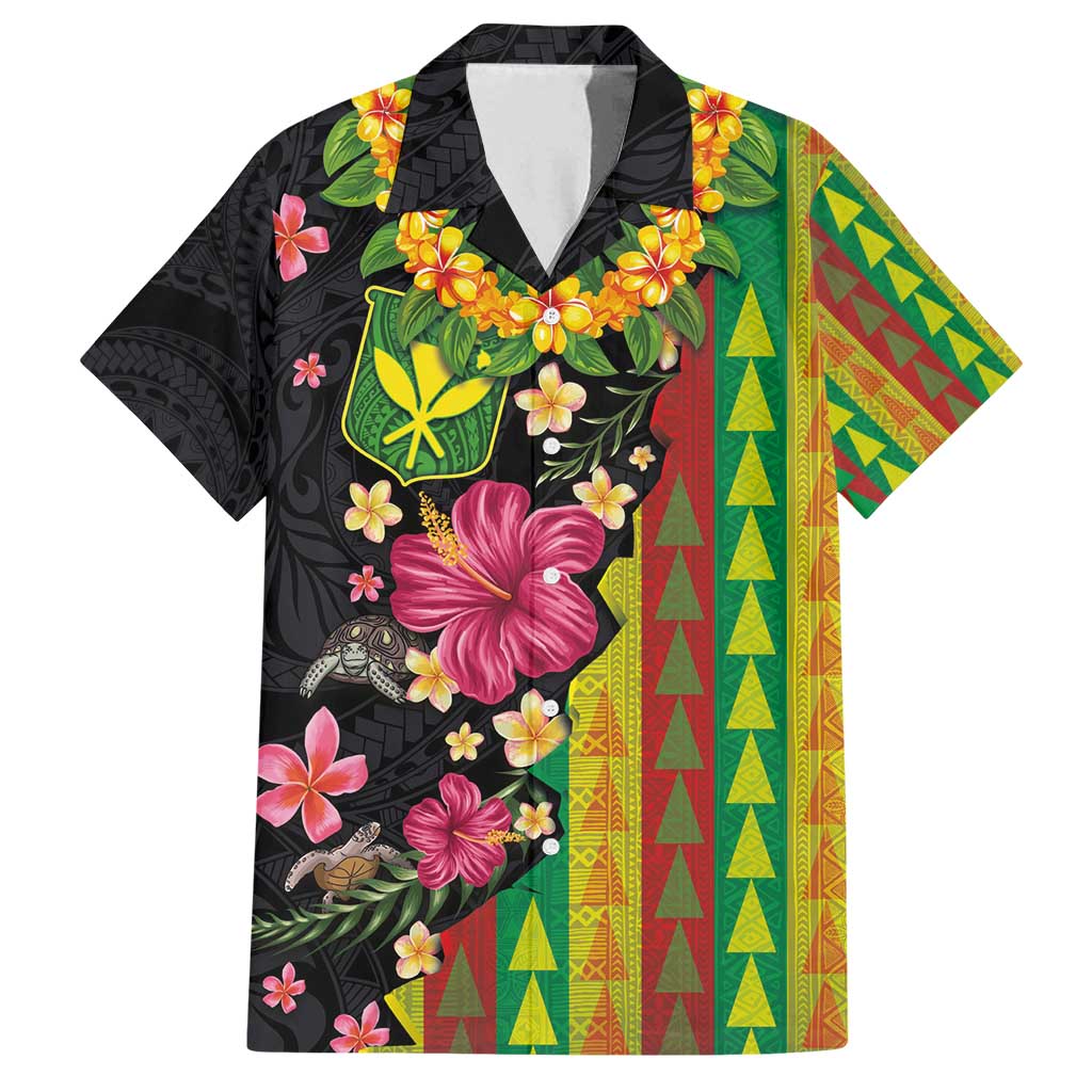 Hawaiian Independence Day Family Matching Long Sleeve Bodycon Dress and Hawaiian Shirt Kanaka Maoli Symbols With Tapa Motifs and Tropical Plants LT03 Dad's Shirt - Short Sleeve Black - Polynesian Pride