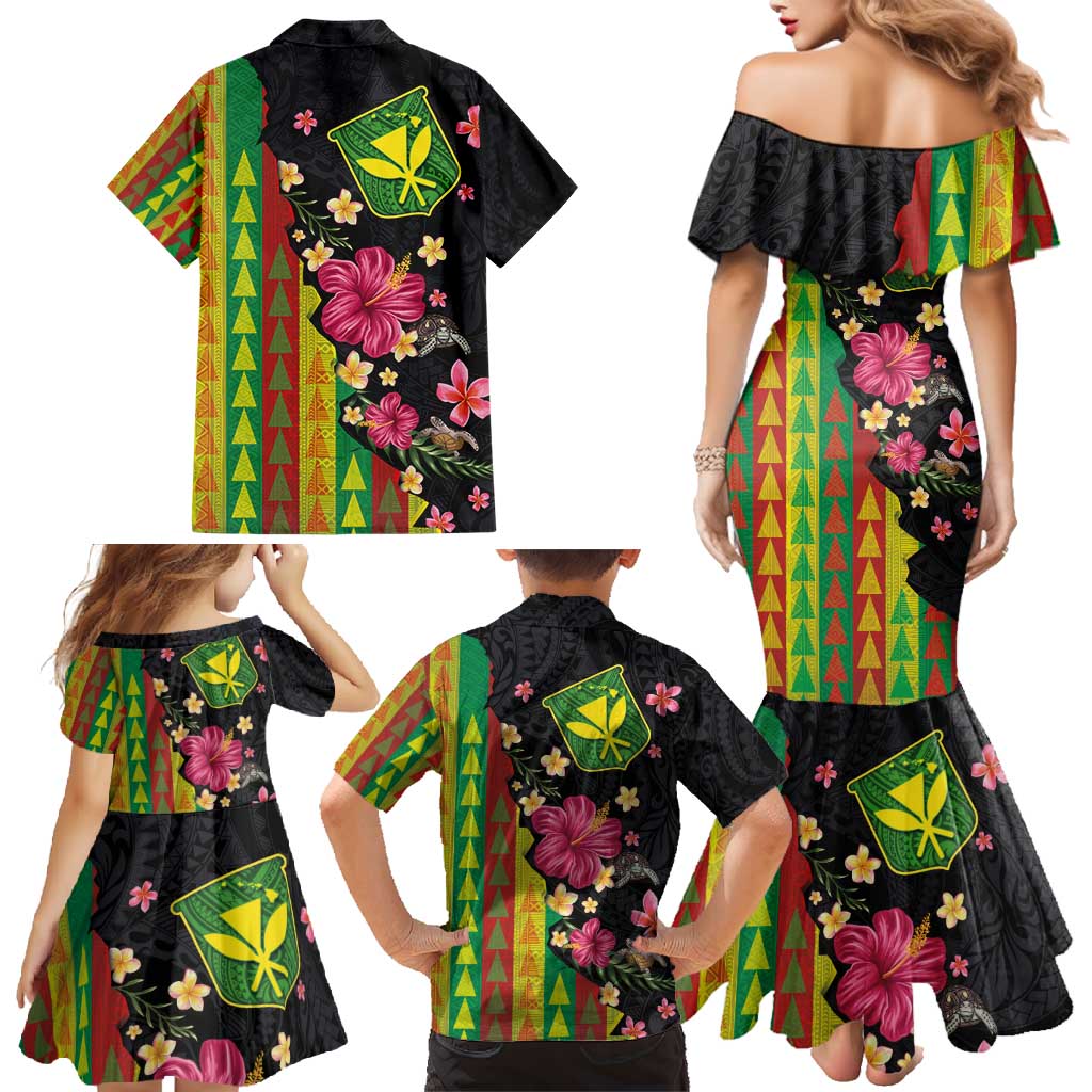 Hawaiian Independence Day Family Matching Mermaid Dress and Hawaiian Shirt Kanaka Maoli Symbols With Tapa Motifs and Tropical Plants LT03 - Polynesian Pride