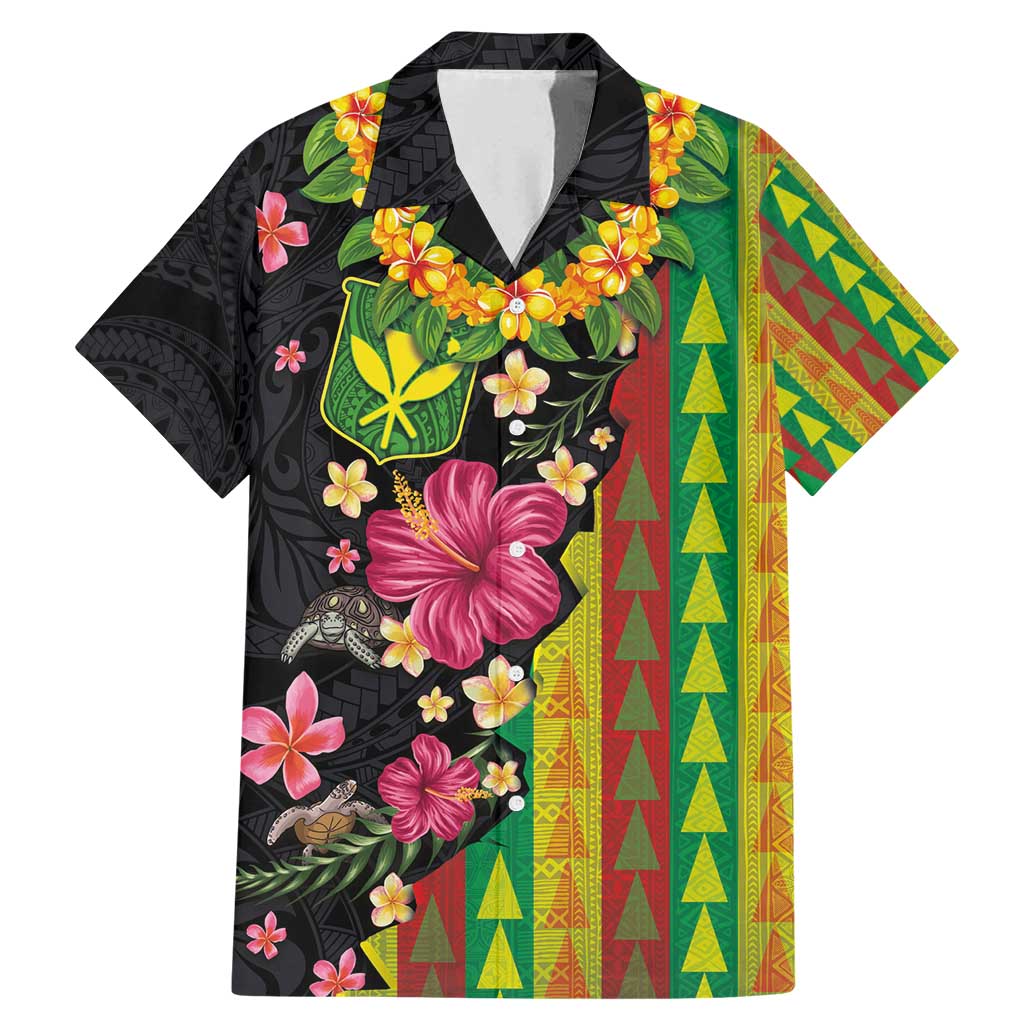 Hawaiian Independence Day Family Matching Mermaid Dress and Hawaiian Shirt Kanaka Maoli Symbols With Tapa Motifs and Tropical Plants LT03 Dad's Shirt - Short Sleeve Black - Polynesian Pride