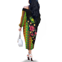Hawaiian Independence Day Family Matching Off The Shoulder Long Sleeve Dress and Hawaiian Shirt Kanaka Maoli Symbols With Tapa Motifs and Tropical Plants LT03 - Polynesian Pride