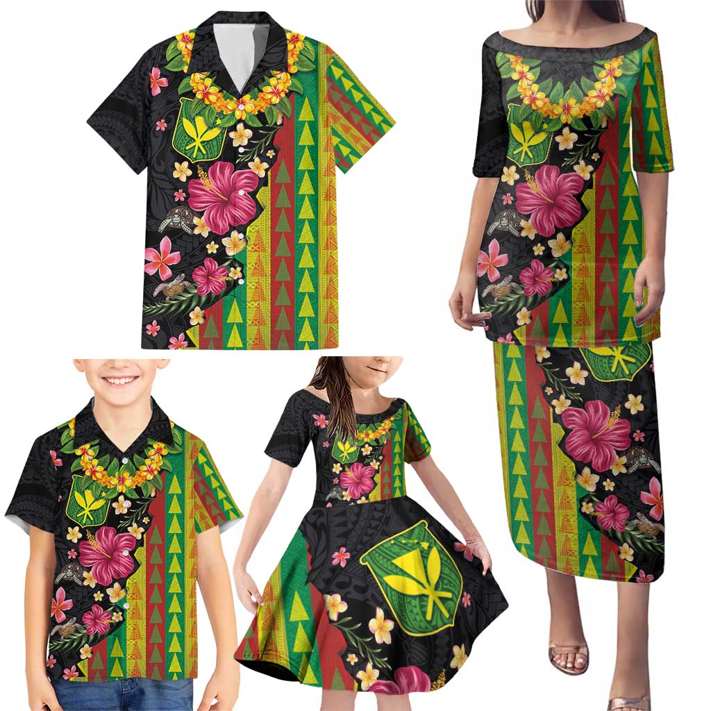 Hawaiian Independence Day Family Matching Puletasi and Hawaiian Shirt Kanaka Maoli Symbols With Tapa Motifs and Tropical Plants LT03 - Polynesian Pride