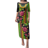 Hawaiian Independence Day Family Matching Puletasi and Hawaiian Shirt Kanaka Maoli Symbols With Tapa Motifs and Tropical Plants LT03 Mom's Dress Black - Polynesian Pride