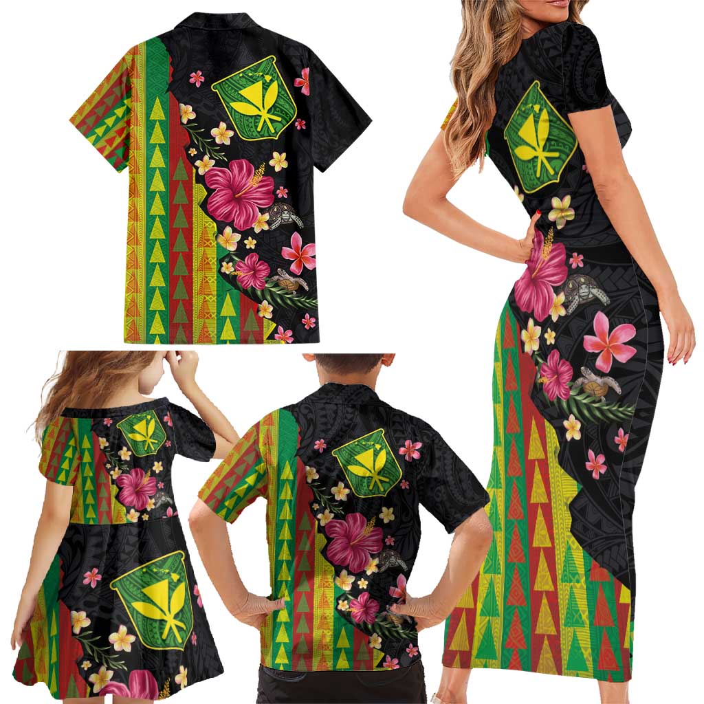 Hawaiian Independence Day Family Matching Short Sleeve Bodycon Dress and Hawaiian Shirt Kanaka Maoli Symbols With Tapa Motifs and Tropical Plants LT03 - Polynesian Pride