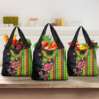 Hawaiian Independence Day Grocery Bag Kanaka Maoli Symbols With Tapa Motifs and Tropical Plants LT03 3-pack One Size Black - Polynesian Pride