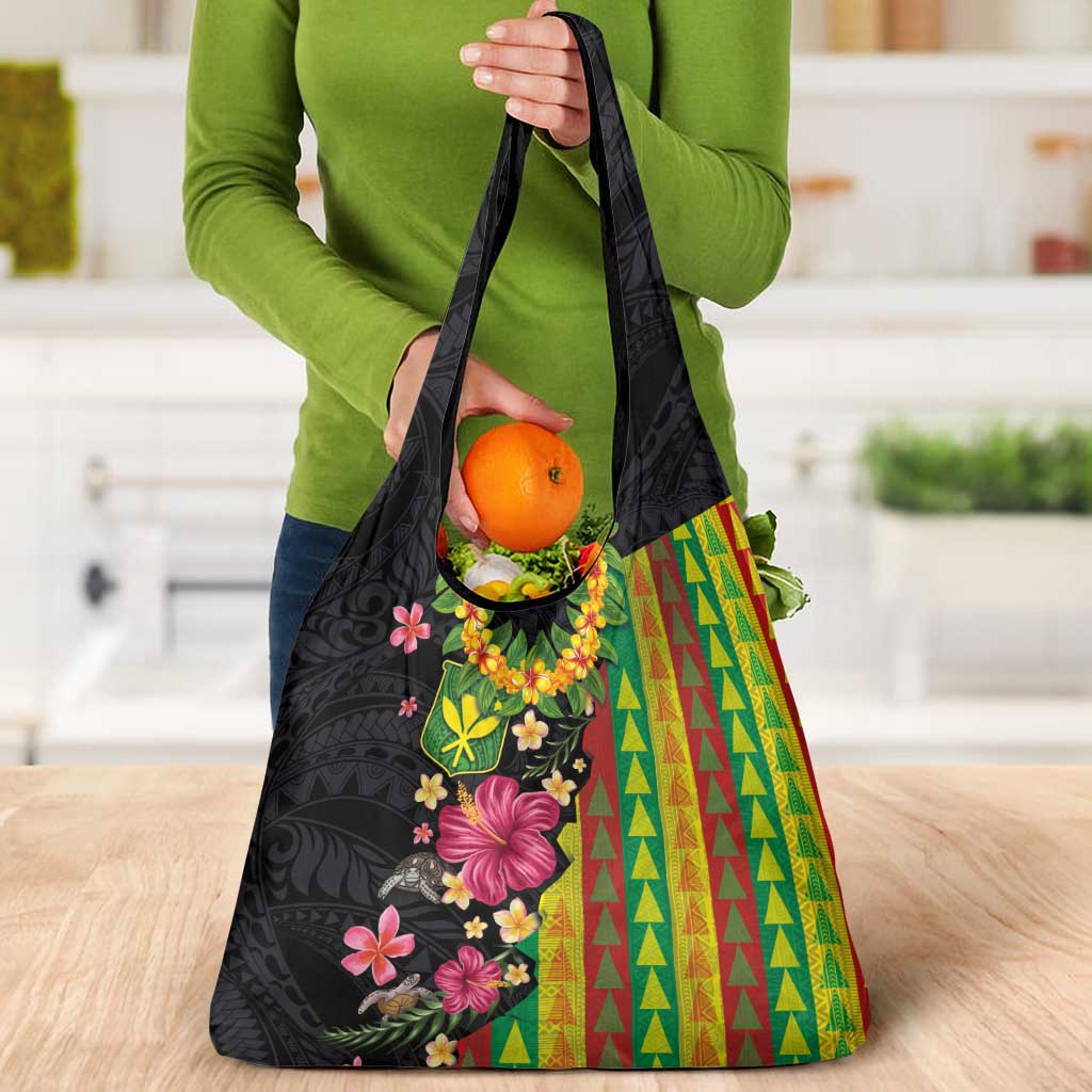 Hawaiian Independence Day Grocery Bag Kanaka Maoli Symbols With Tapa Motifs and Tropical Plants LT03 - Polynesian Pride