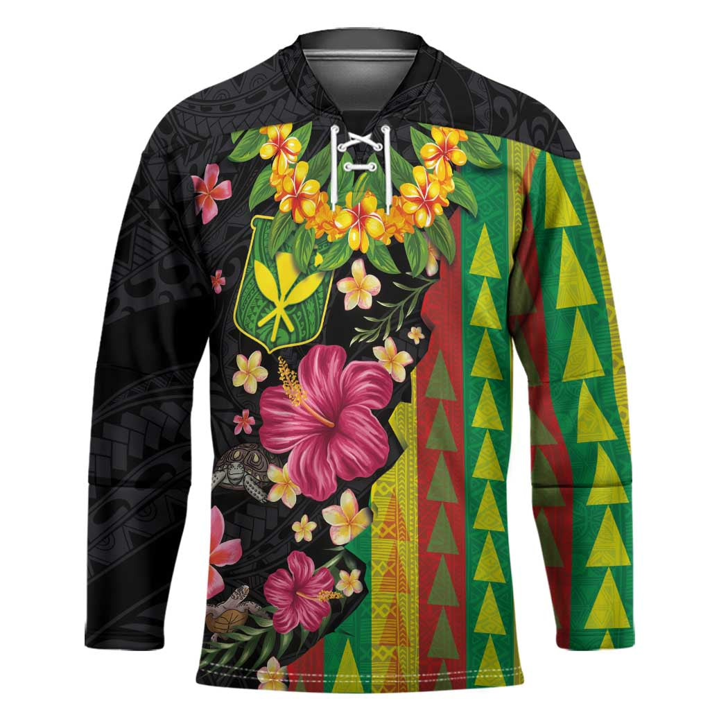 Hawaiian Independence Day Hockey Jersey Kanaka Maoli Symbols With Tapa Motifs and Tropical Plants LT03 Unisex Black - Polynesian Pride