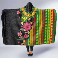 Hawaiian Independence Day Hooded Blanket Kanaka Maoli Symbols With Tapa Motifs and Tropical Plants LT03 One Size Black - Polynesian Pride
