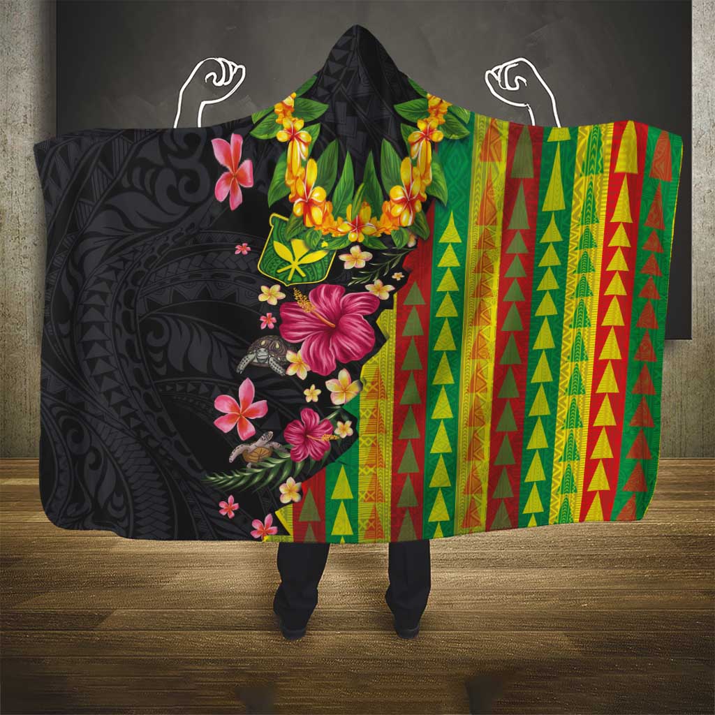 Hawaiian Independence Day Hooded Blanket Kanaka Maoli Symbols With Tapa Motifs and Tropical Plants LT03 - Polynesian Pride
