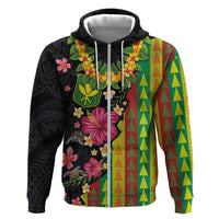 Hawaiian Independence Day Hoodie Kanaka Maoli Symbols With Tapa Motifs and Tropical Plants LT03 Zip Hoodie Black - Polynesian Pride