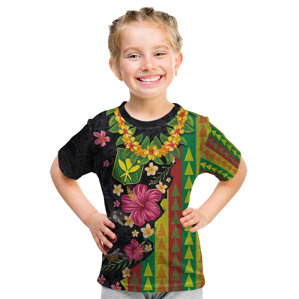 Hawaiian Independence Day Kid T Shirt Kanaka Maoli Symbols With Tapa Motifs and Tropical Plants LT03 Black - Polynesian Pride