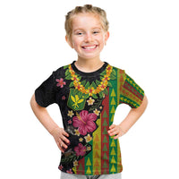 Hawaiian Independence Day Kid T Shirt Kanaka Maoli Symbols With Tapa Motifs and Tropical Plants LT03 Black - Polynesian Pride