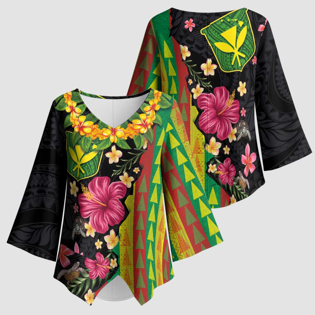 Hawaiian Independence Day Kimono Sleeve Blouse Kanaka Maoli Symbols With Tapa Motifs and Tropical Plants LT03 - Polynesian Pride