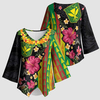 Hawaiian Independence Day Kimono Sleeve Blouse Kanaka Maoli Symbols With Tapa Motifs and Tropical Plants LT03 - Polynesian Pride