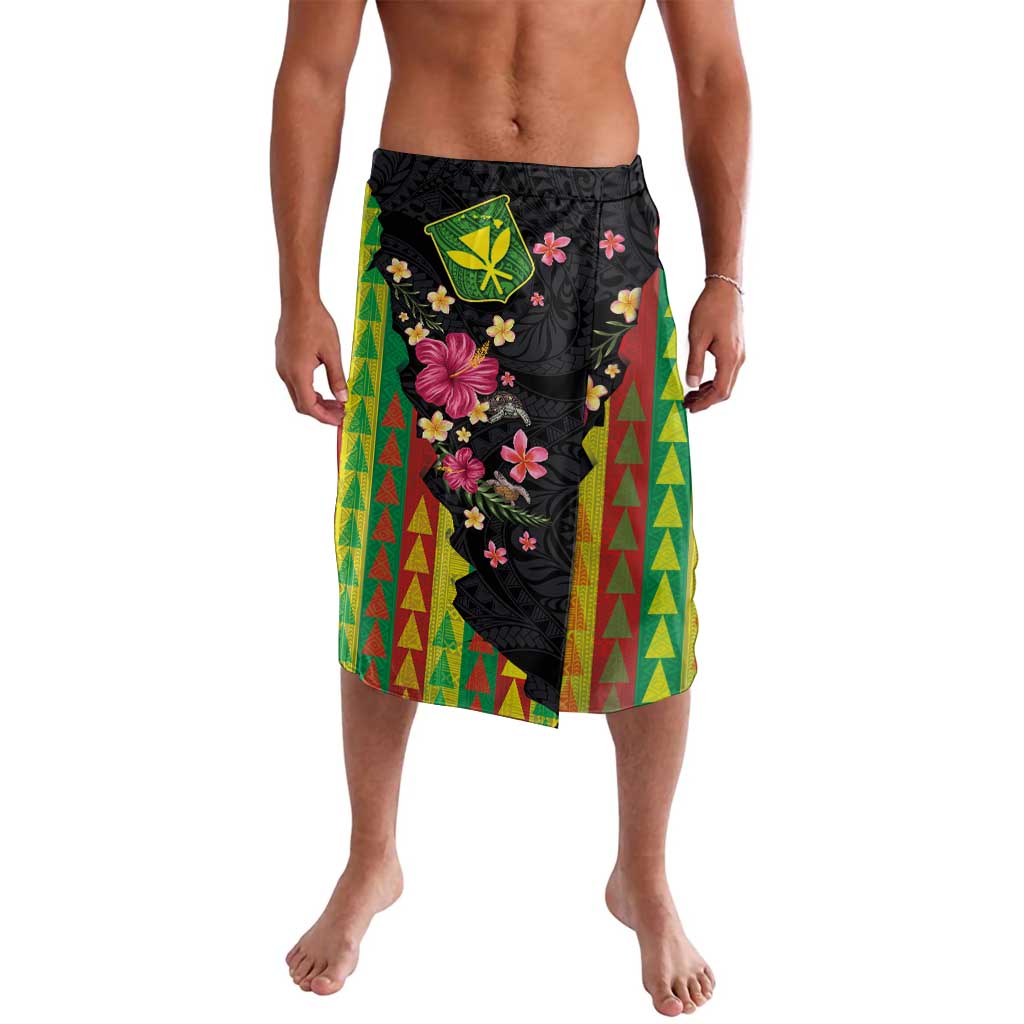 Hawaiian Independence Day Lavalava Kanaka Maoli Symbols With Tapa Motifs and Tropical Plants LT03 Black - Polynesian Pride