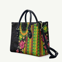 Hawaiian Independence Day Leather Bag Kanaka Maoli Symbols With Tapa Motifs and Tropical Plants LT03 Black - Polynesian Pride