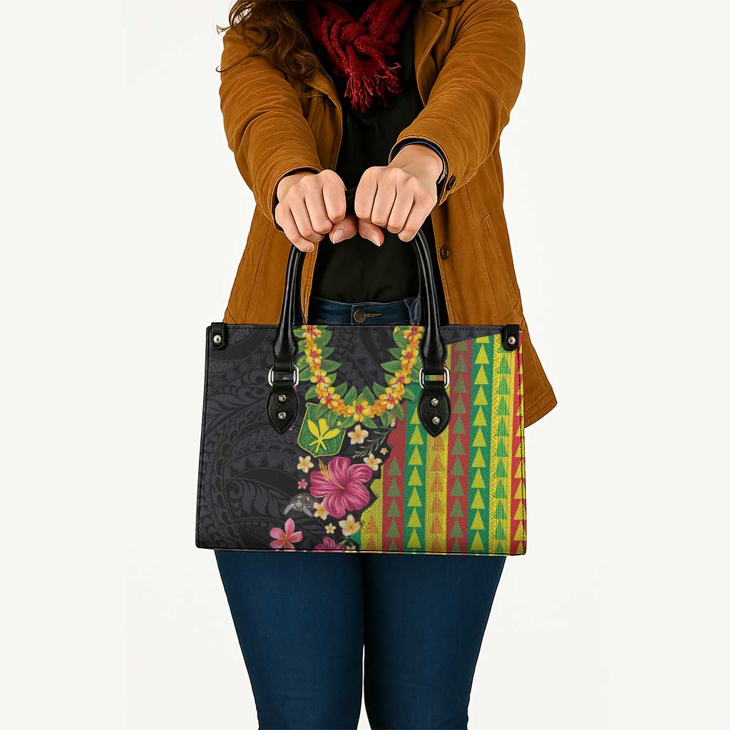 Hawaiian Independence Day Leather Bag Kanaka Maoli Symbols With Tapa Motifs and Tropical Plants LT03 - Polynesian Pride
