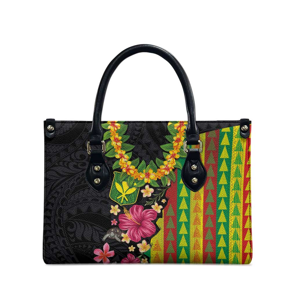 Hawaiian Independence Day Leather Bag Kanaka Maoli Symbols With Tapa Motifs and Tropical Plants LT03 - Polynesian Pride