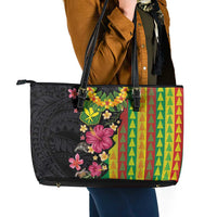 Hawaiian Independence Day Leather Tote Bag Kanaka Maoli Symbols With Tapa Motifs and Tropical Plants LT03 - Polynesian Pride
