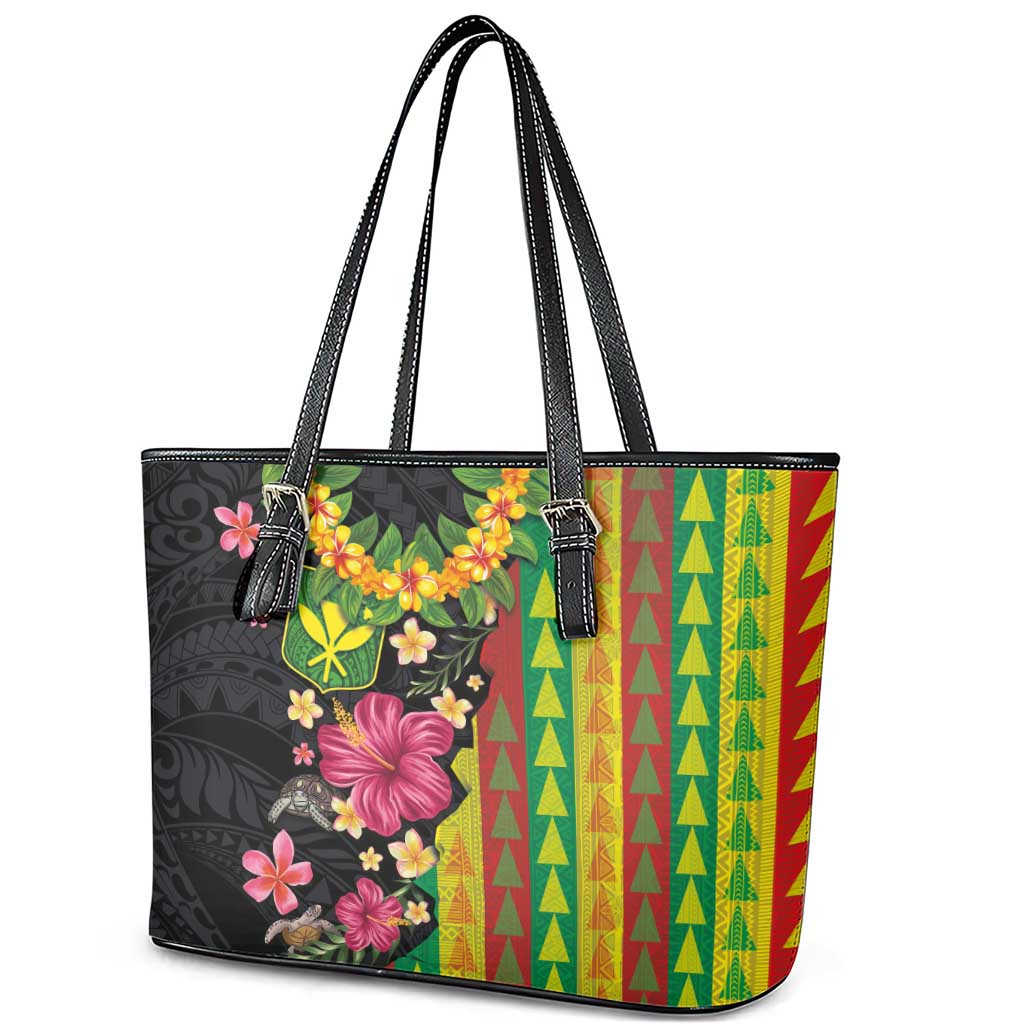 Hawaiian Independence Day Leather Tote Bag Kanaka Maoli Symbols With Tapa Motifs and Tropical Plants LT03 - Polynesian Pride