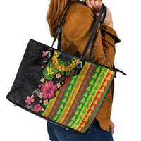 Hawaiian Independence Day Leather Tote Bag Kanaka Maoli Symbols With Tapa Motifs and Tropical Plants LT03 - Polynesian Pride