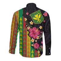 Hawaiian Independence Day Long Sleeve Button Shirt Kanaka Maoli Symbols With Tapa Motifs and Tropical Plants LT03 - Polynesian Pride
