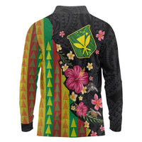 Hawaiian Independence Day Long Sleeve Polo Shirt Kanaka Maoli Symbols With Tapa Motifs and Tropical Plants LT03 - Polynesian Pride