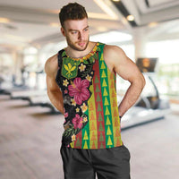 Hawaiian Independence Day Men Tank Top Kanaka Maoli Symbols With Tapa Motifs and Tropical Plants LT03 Black - Polynesian Pride