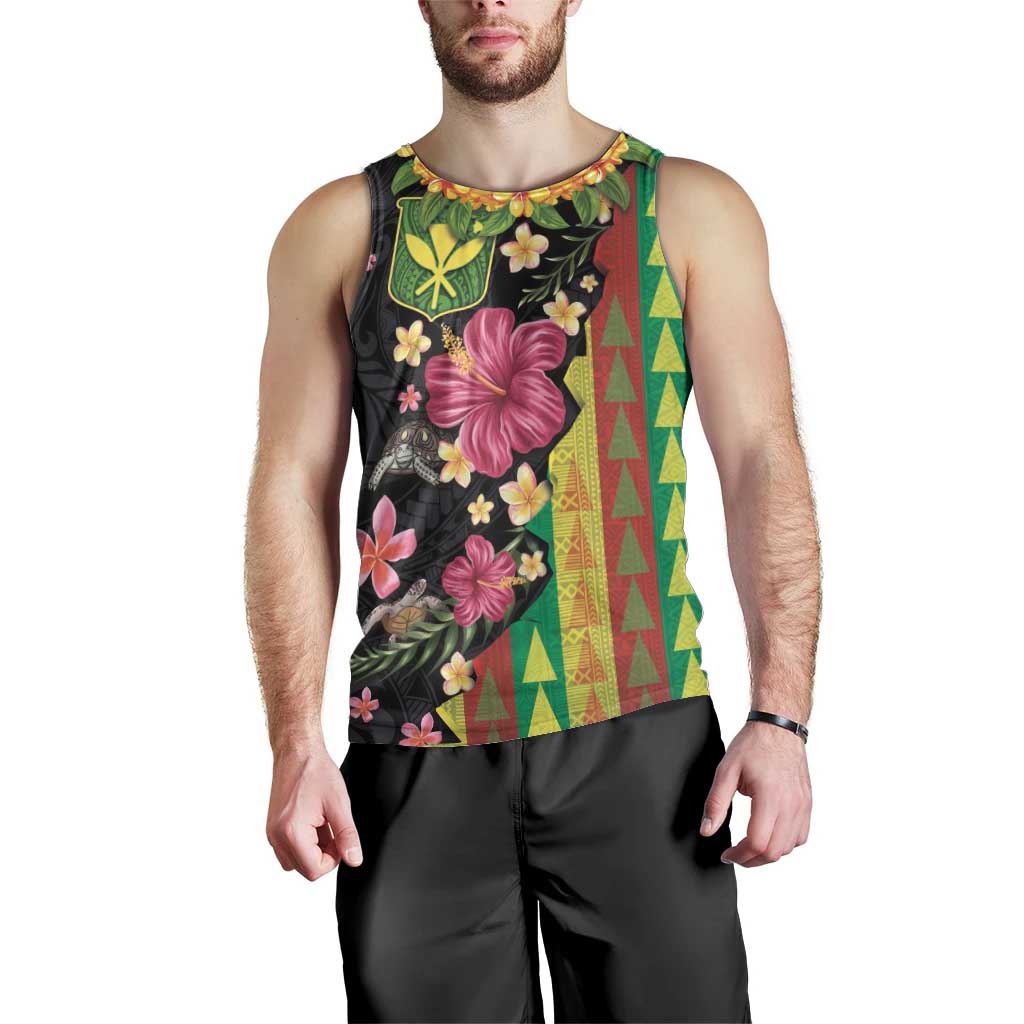 Hawaiian Independence Day Men Tank Top Kanaka Maoli Symbols With Tapa Motifs and Tropical Plants LT03 - Polynesian Pride