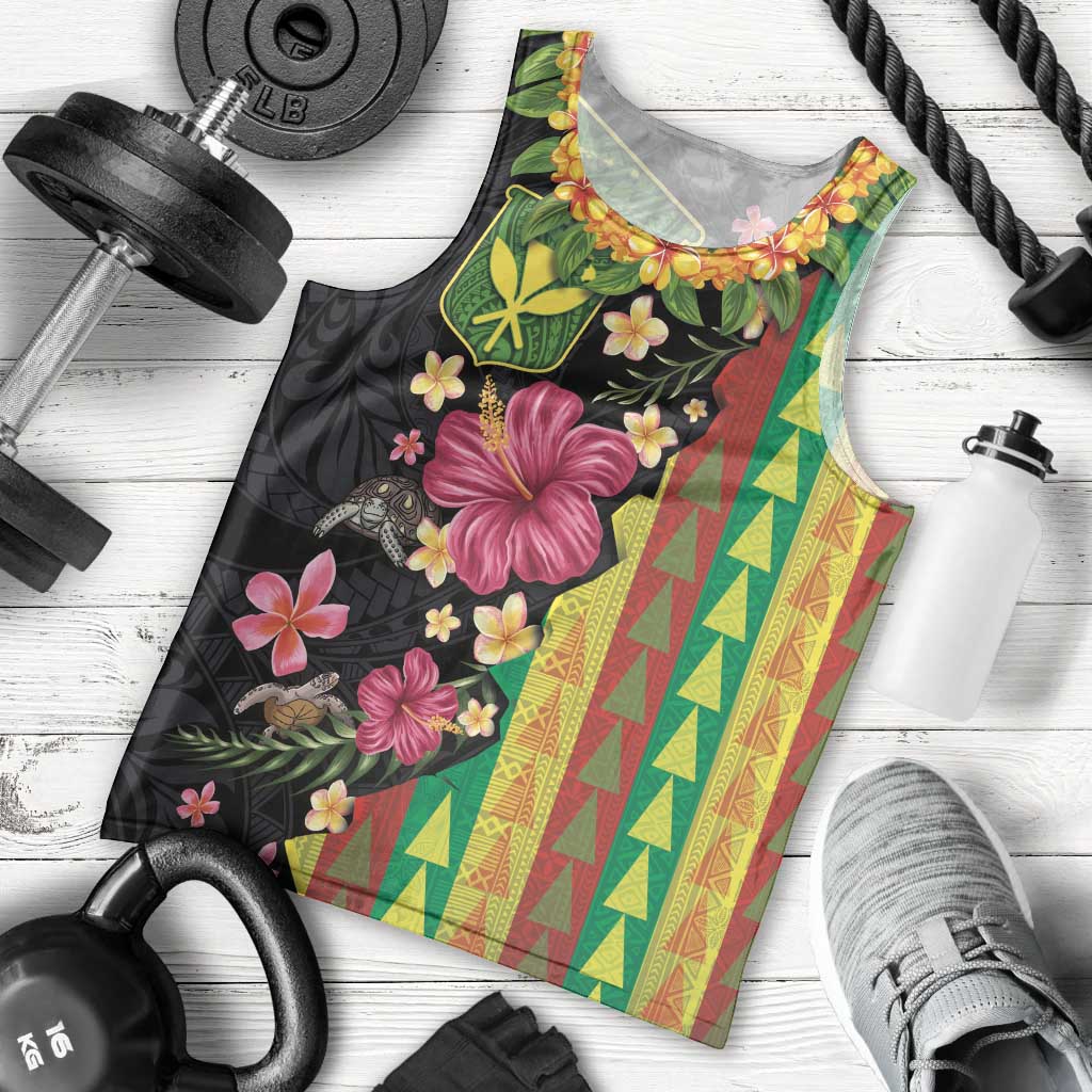 Hawaiian Independence Day Men Tank Top Kanaka Maoli Symbols With Tapa Motifs and Tropical Plants LT03 - Polynesian Pride