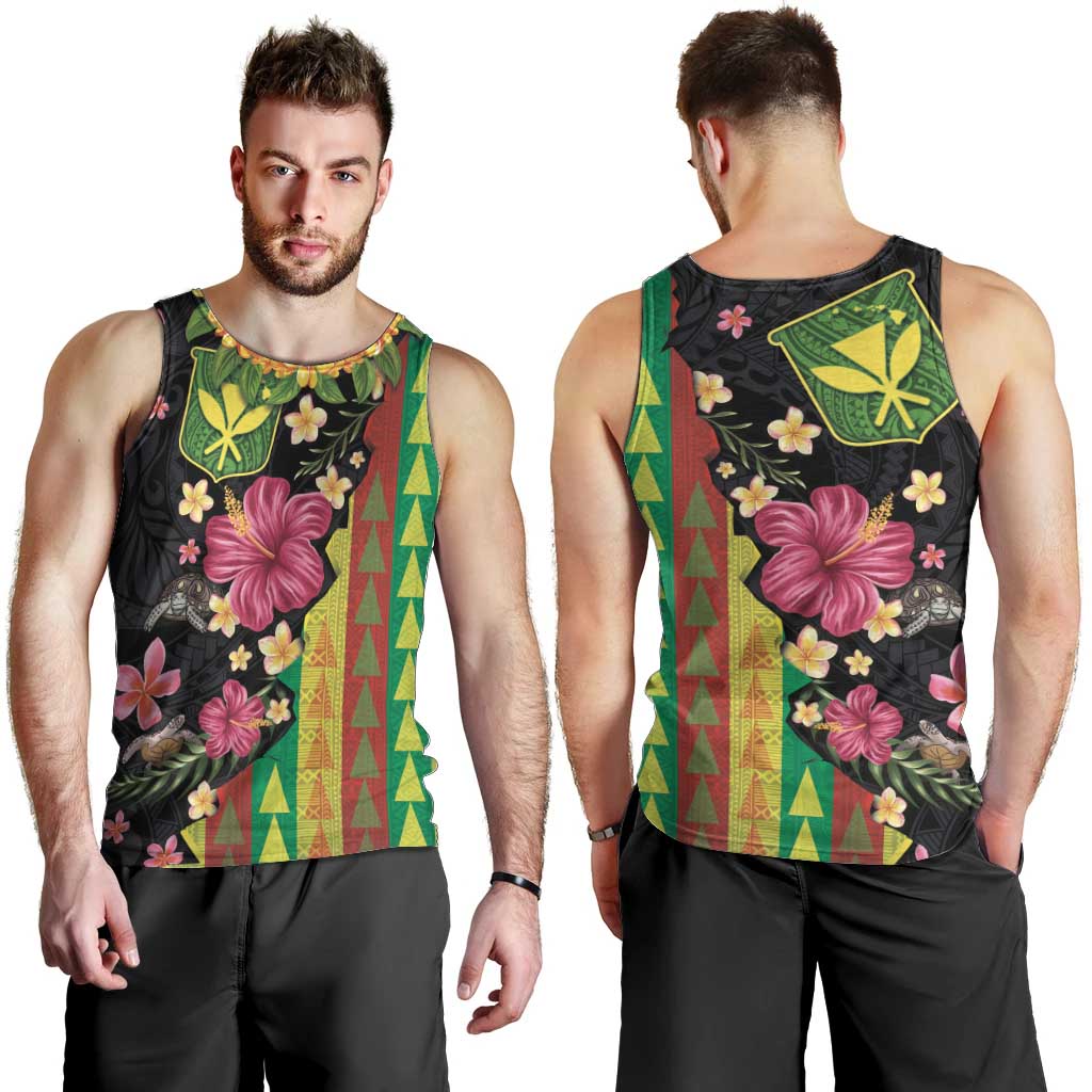 Hawaiian Independence Day Men Tank Top Kanaka Maoli Symbols With Tapa Motifs and Tropical Plants LT03 - Polynesian Pride