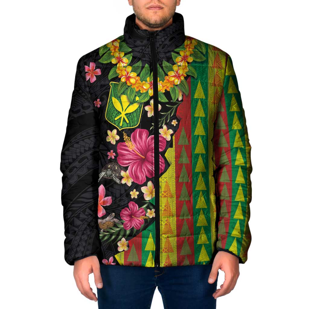 Hawaiian Independence Day Padded Jacket Kanaka Maoli Symbols With Tapa Motifs and Tropical Plants LT03 Men Black - Polynesian Pride