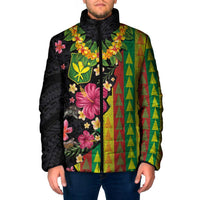 Hawaiian Independence Day Padded Jacket Kanaka Maoli Symbols With Tapa Motifs and Tropical Plants LT03 Men Black - Polynesian Pride