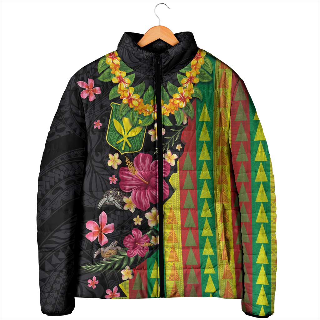 Hawaiian Independence Day Padded Jacket Kanaka Maoli Symbols With Tapa Motifs and Tropical Plants LT03 - Polynesian Pride