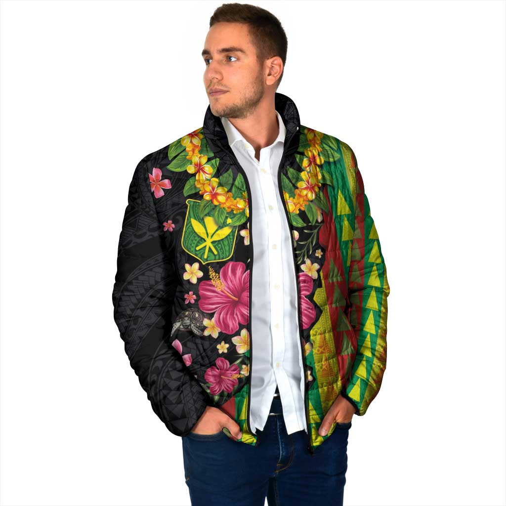 Hawaiian Independence Day Padded Jacket Kanaka Maoli Symbols With Tapa Motifs and Tropical Plants LT03 - Polynesian Pride
