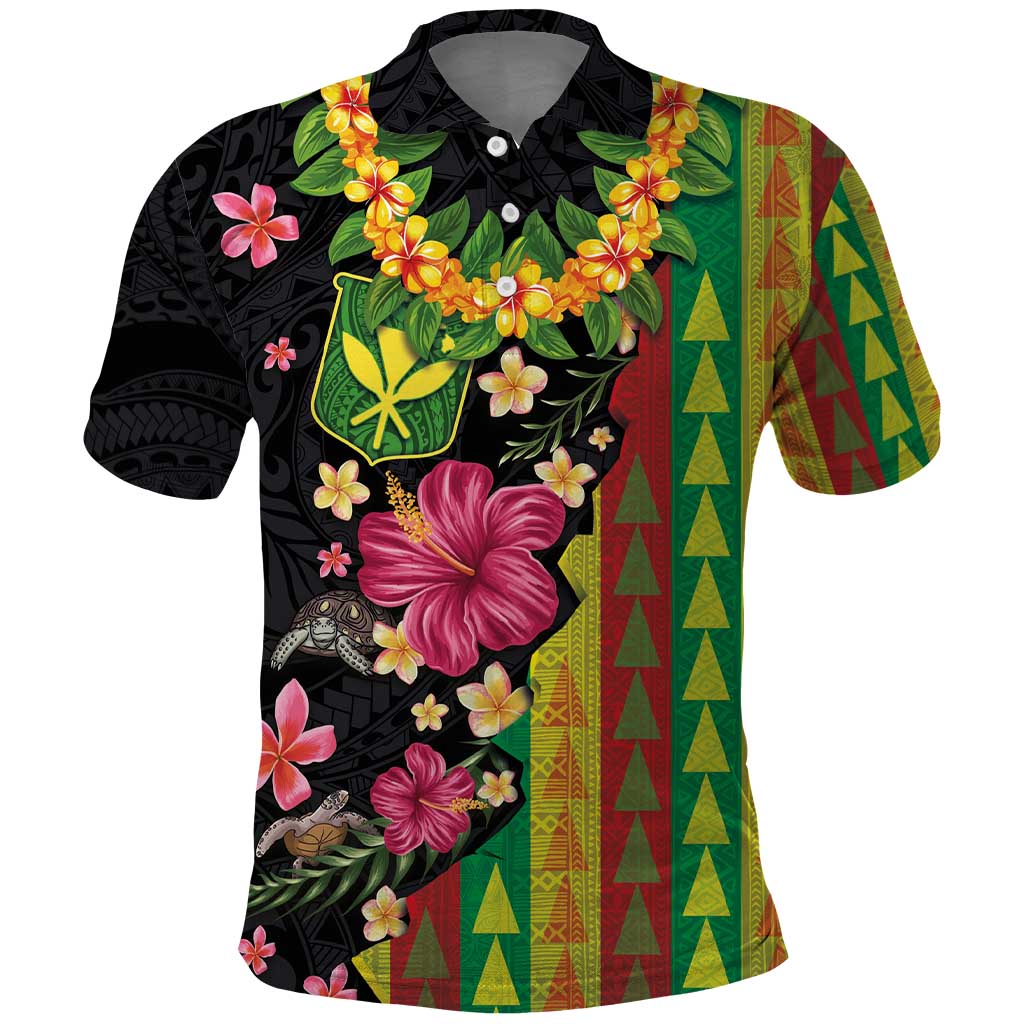 Hawaiian Independence Day Polo Shirt Kanaka Maoli Symbols With Tapa Motifs and Tropical Plants LT03 Black - Polynesian Pride