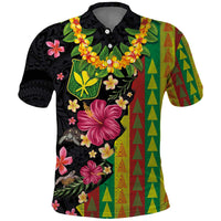 Hawaiian Independence Day Polo Shirt Kanaka Maoli Symbols With Tapa Motifs and Tropical Plants LT03 Black - Polynesian Pride