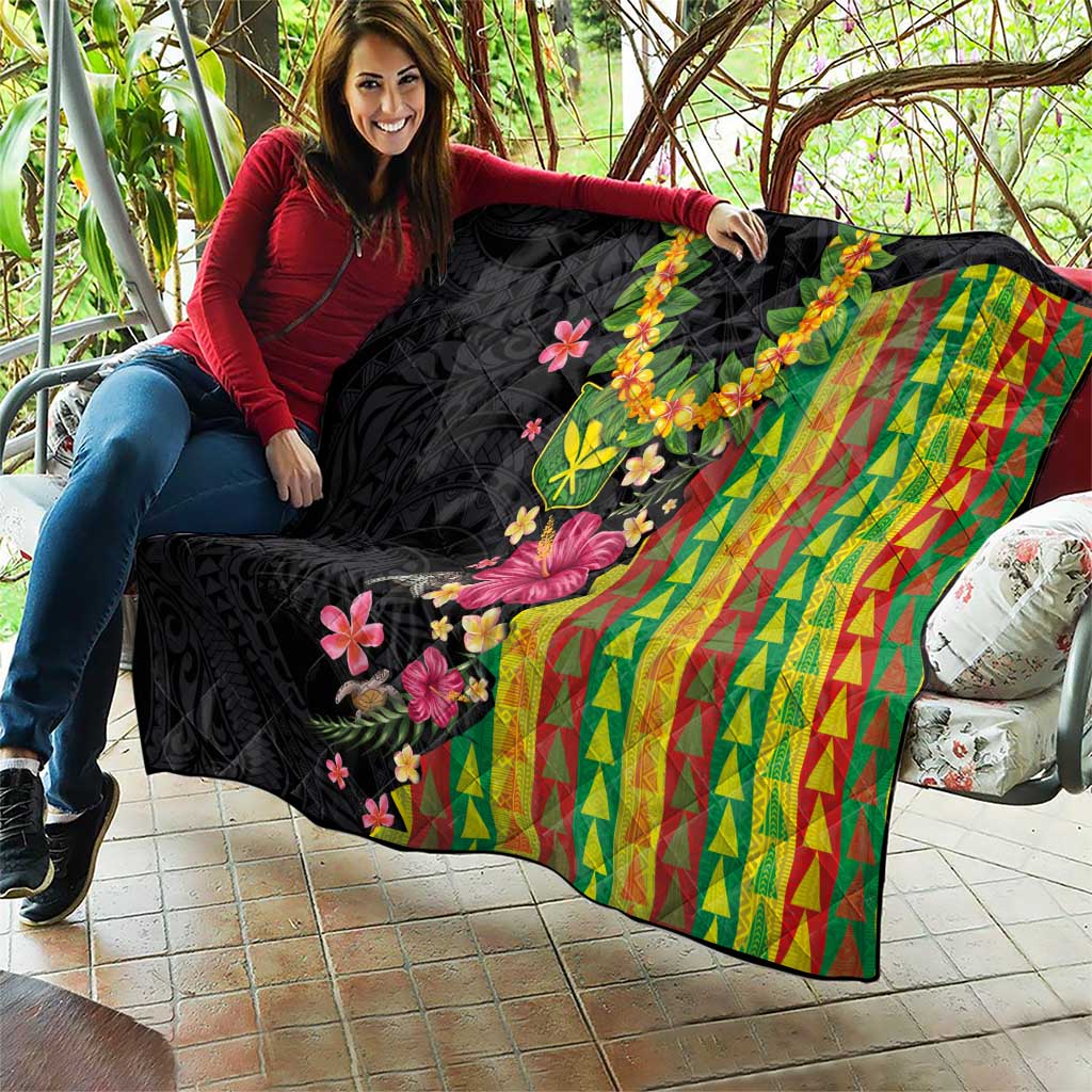 Hawaiian Independence Day Quilt Kanaka Maoli Symbols With Tapa Motifs and Tropical Plants LT03 - Polynesian Pride