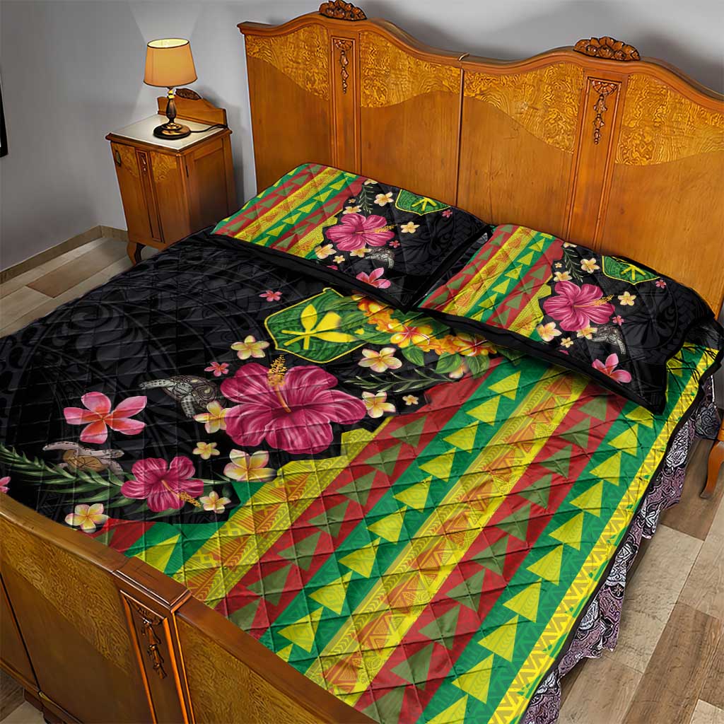 Hawaiian Independence Day Quilt Bed Set Kanaka Maoli Symbols With Tapa Motifs and Tropical Plants LT03 - Polynesian Pride