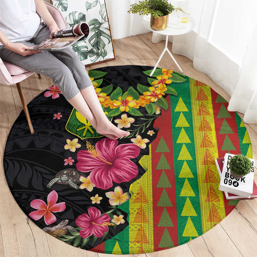 Hawaiian Independence Day Round Carpet Kanaka Maoli Symbols With Tapa Motifs and Tropical Plants LT03 - Polynesian Pride
