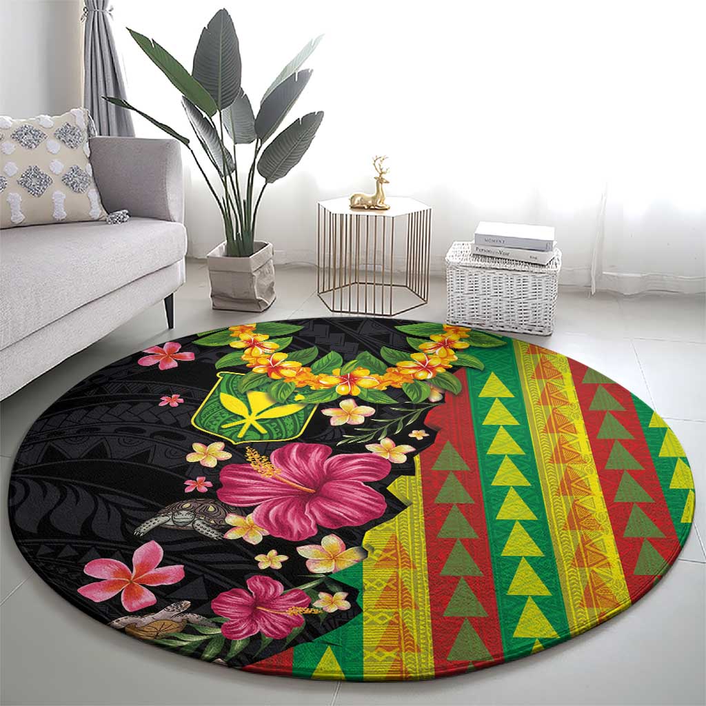 Hawaiian Independence Day Round Carpet Kanaka Maoli Symbols With Tapa Motifs and Tropical Plants LT03 - Polynesian Pride