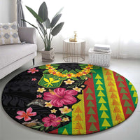 Hawaiian Independence Day Round Carpet Kanaka Maoli Symbols With Tapa Motifs and Tropical Plants LT03 - Polynesian Pride