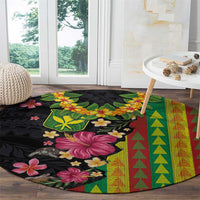Hawaiian Independence Day Round Carpet Kanaka Maoli Symbols With Tapa Motifs and Tropical Plants LT03 - Polynesian Pride