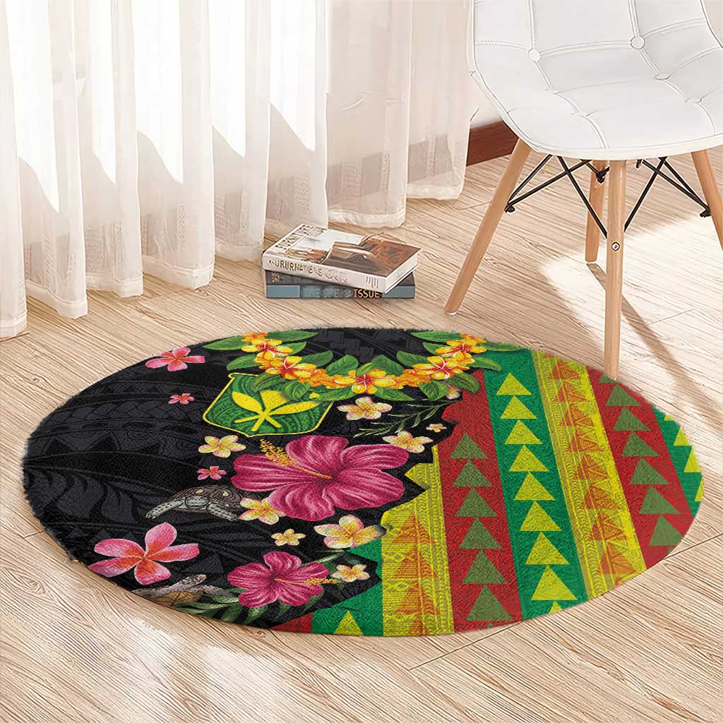 Hawaiian Independence Day Round Carpet Kanaka Maoli Symbols With Tapa Motifs and Tropical Plants LT03 - Polynesian Pride