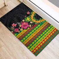 Hawaiian Independence Day Rubber Doormat Kanaka Maoli Symbols With Tapa Motifs and Tropical Plants LT03 - Polynesian Pride