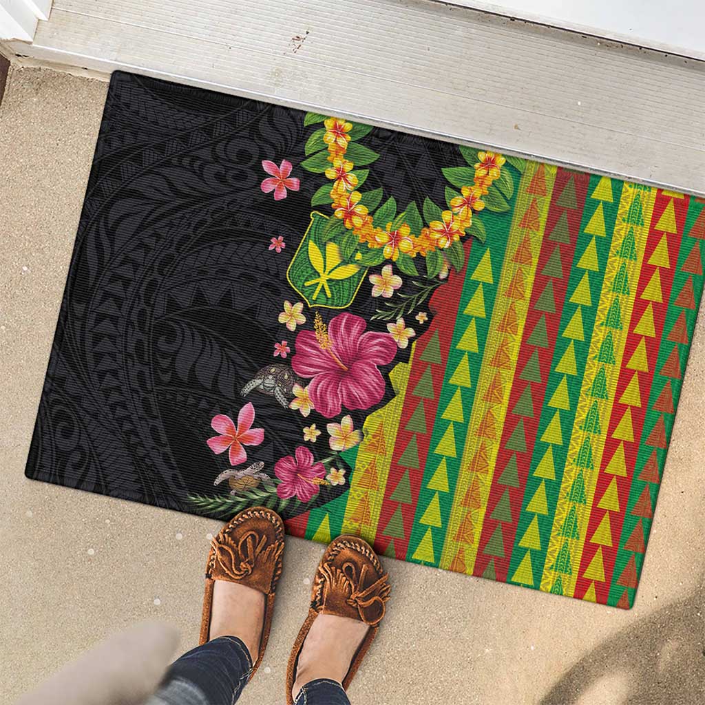 Hawaiian Independence Day Rubber Doormat Kanaka Maoli Symbols With Tapa Motifs and Tropical Plants LT03 - Polynesian Pride